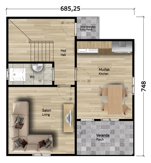 Orkide 98 Metrekare Dubleks Prefabrik Ev