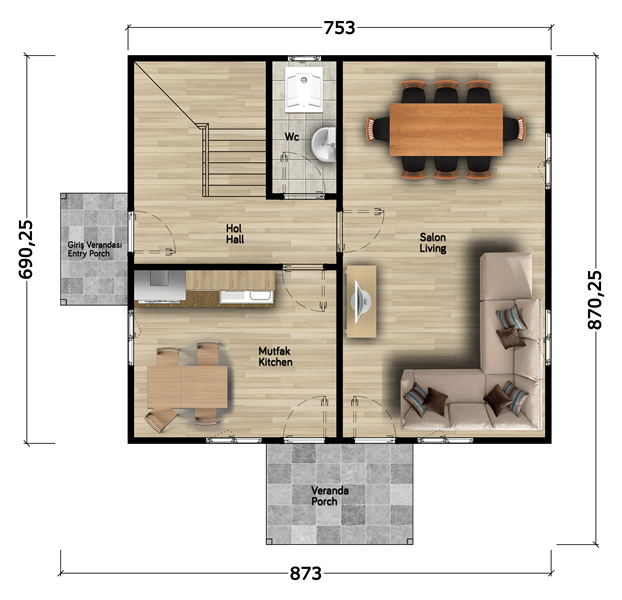 Papatya 115 Metrekare Dubleks Prefabrik Ev