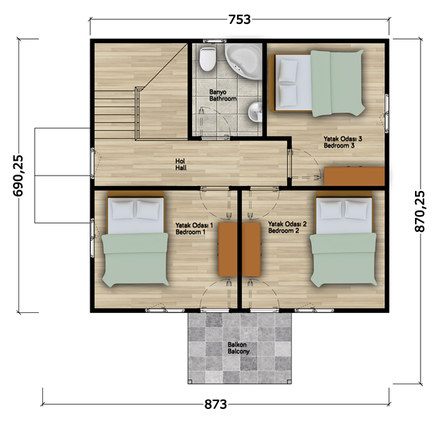 Papatya 115 Metrekare Dubleks Prefabrik Ev