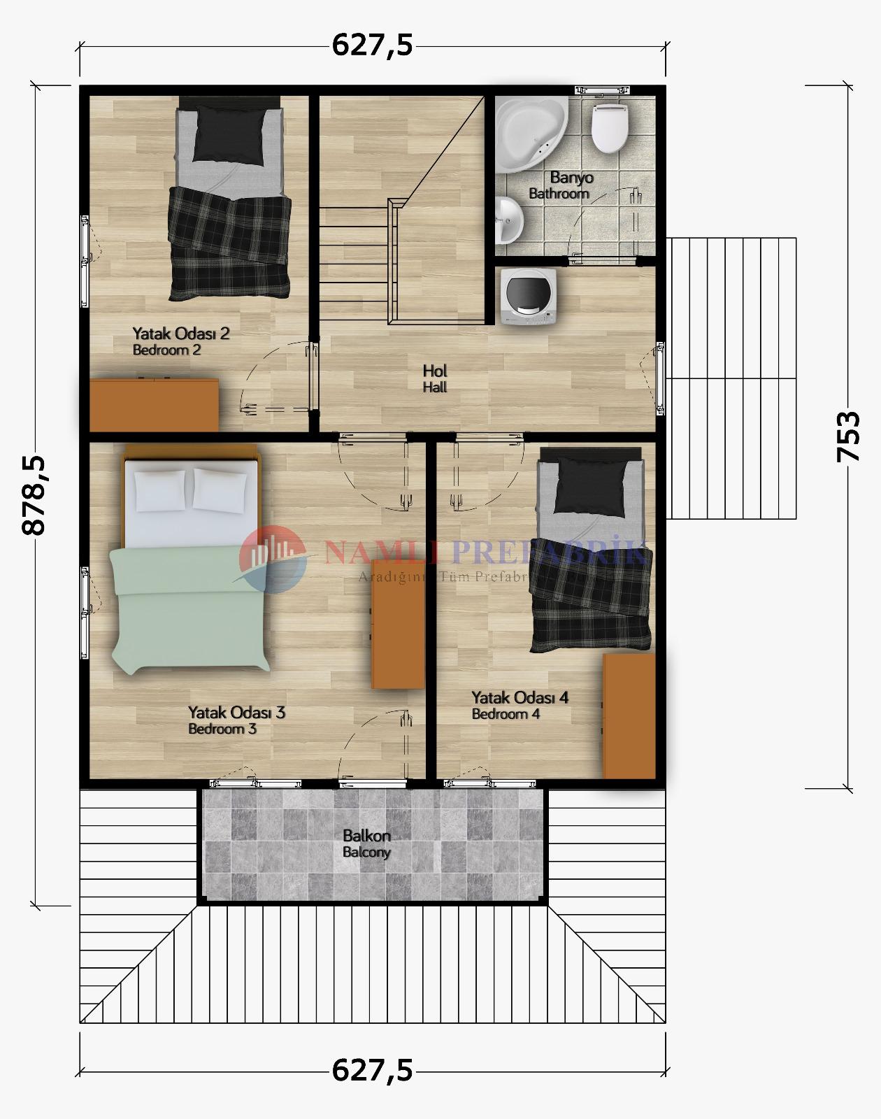 Sümbül 118 Metrekare Dubleks Prefabrik Ev